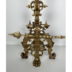 Important Pair of Renaissance Style Bronze Andirons with Connecting Bar