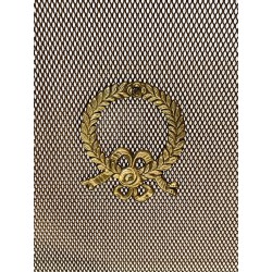 Neoclassical Three-Panel Wire Mesh Fireplace Screen with Brass Columns and Laurel Wreath
