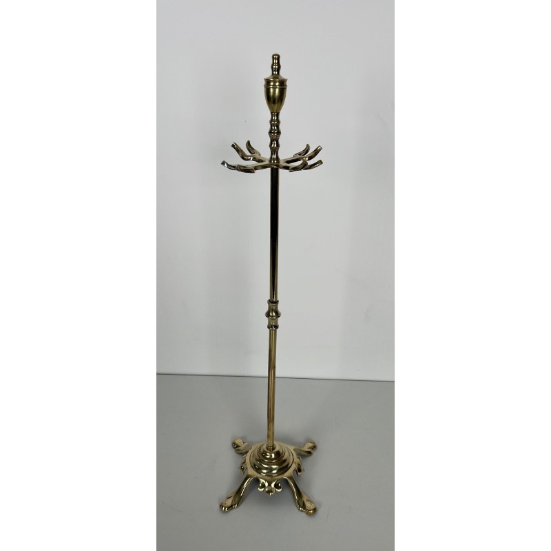 Neoclassical Style Polished Brass Fireplace Companion Set with Ring-Handle Tools on Stand