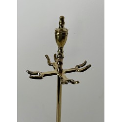 Neoclassical Style Polished Brass Fireplace Companion Set with Ring-Handle Tools on Stand