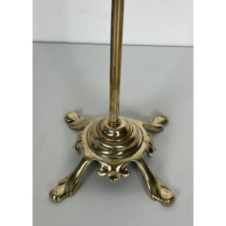 Neoclassical Style Polished Brass Fireplace Companion Set with Ring-Handle Tools on Stand