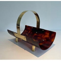 Porte-Bûches en Lucite Façon Écaille de Tortue et Laiton