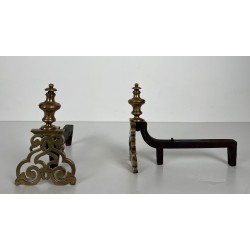 Paire de Chenets en Bronze Ciselé et Fer Forgé de Style Louis XV