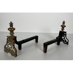 Paire de Chenets en Bronze Ciselé et Fer Forgé de Style Louis XV