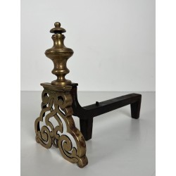 Paire de Chenets en Bronze Ciselé et Fer Forgé de Style Louis XV