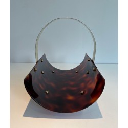 Log Holder in Tortoiseshell-Effect Lucite and Brass