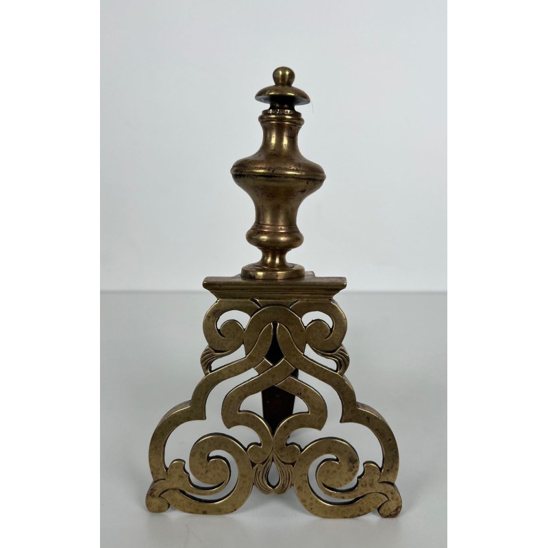 Pair of Chiseled Bronze and Wrought Iron Andirons in the Louis XV Style