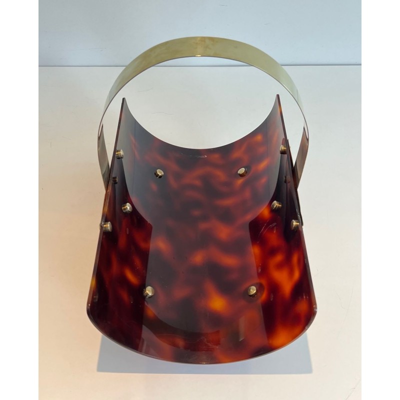 Log Holder in Tortoiseshell-Effect Lucite and Brass