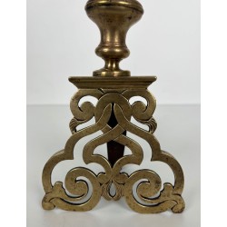 Pair of Chiseled Bronze and Wrought Iron Andirons in the Louis XV Style