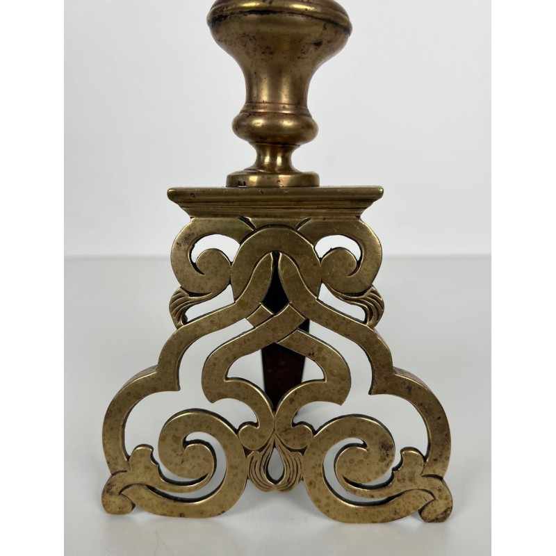 Pair of Chiseled Bronze and Wrought Iron Andirons in the Louis XV Style