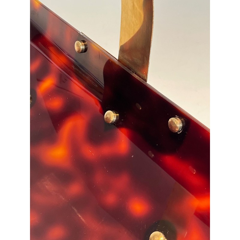 Log Holder in Tortoiseshell-Effect Lucite and Brass