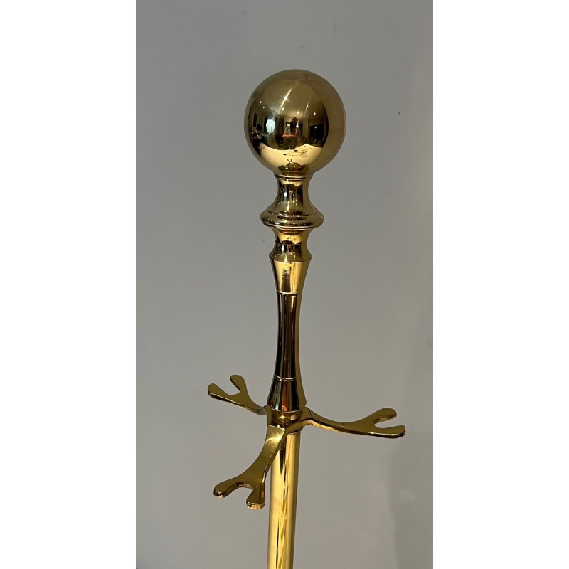 Neoclassical Style Polished Brass Fireplace Companion Set on Columnar Stand with Dish Base
