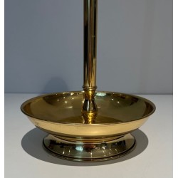 Neoclassical Style Polished Brass Fireplace Companion Set on Columnar Stand with Dish Base