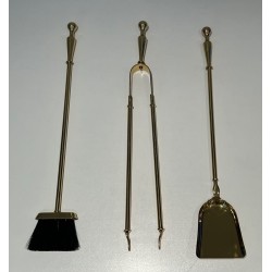 Neoclassical Style Polished Brass Fireplace Companion Set on Columnar Stand with Dish Base