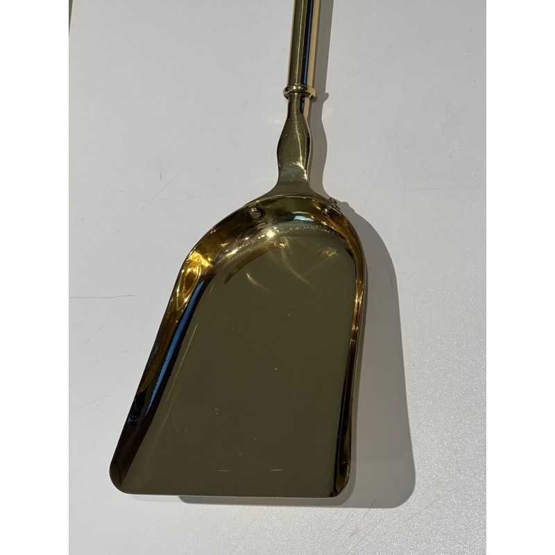 Neoclassical Style Polished Brass Fireplace Companion Set on Columnar Stand with Dish Base