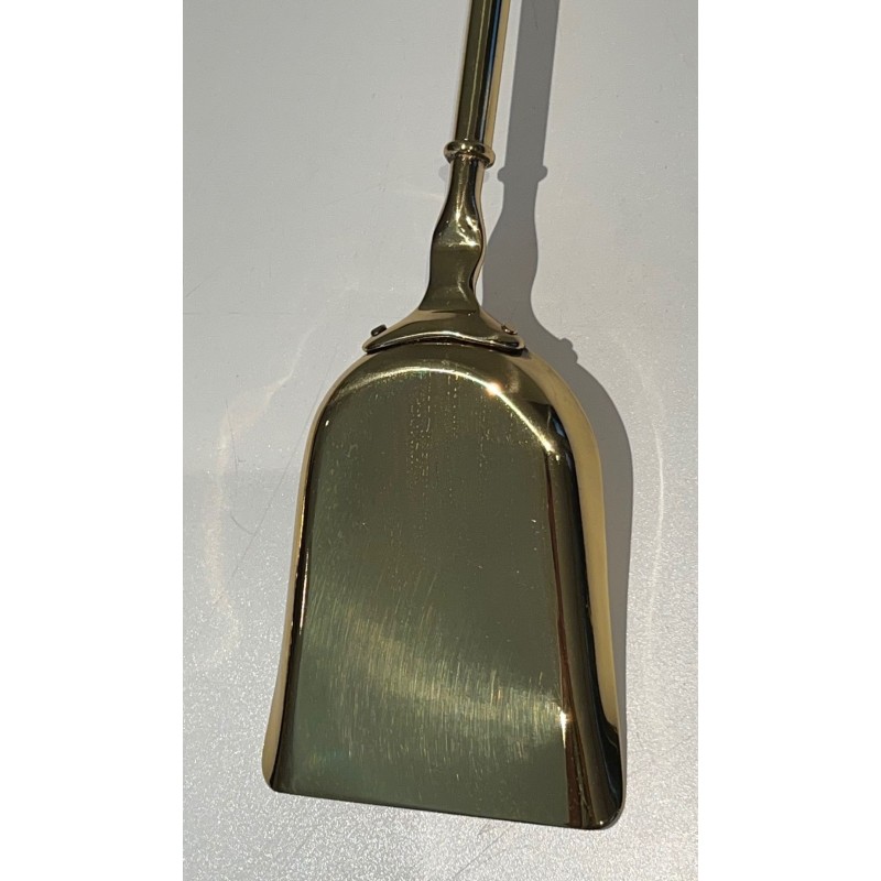 Neoclassical Style Polished Brass Fireplace Companion Set on Columnar Stand with Dish Base