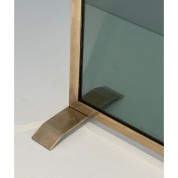 Pare-Feu Design à Panneau Unique en Verre Teinté Vert avec Cadre en Laiton Perlé