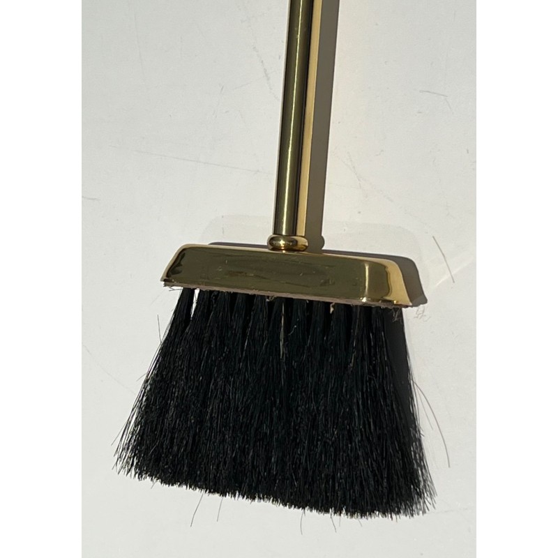 Neoclassical Style Polished Brass Fireplace Companion Set on Columnar Stand with Dish Base