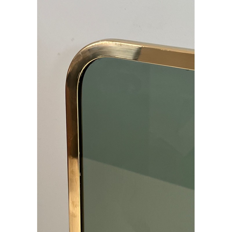 Design Single-Panel Fireplace Screen in Green-Tinted Glass with Beaded Brass Frame