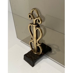 Pare-Feu en Verre Fumé sur Supports en Bronze Art Déco dans le Goût de Raymond Subes