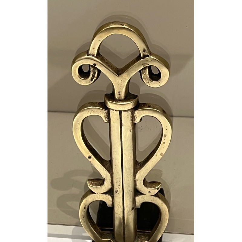 Smoked Glass Fireplace Screen on Art Deco Bronze Supports in the Style of Raymond Subes