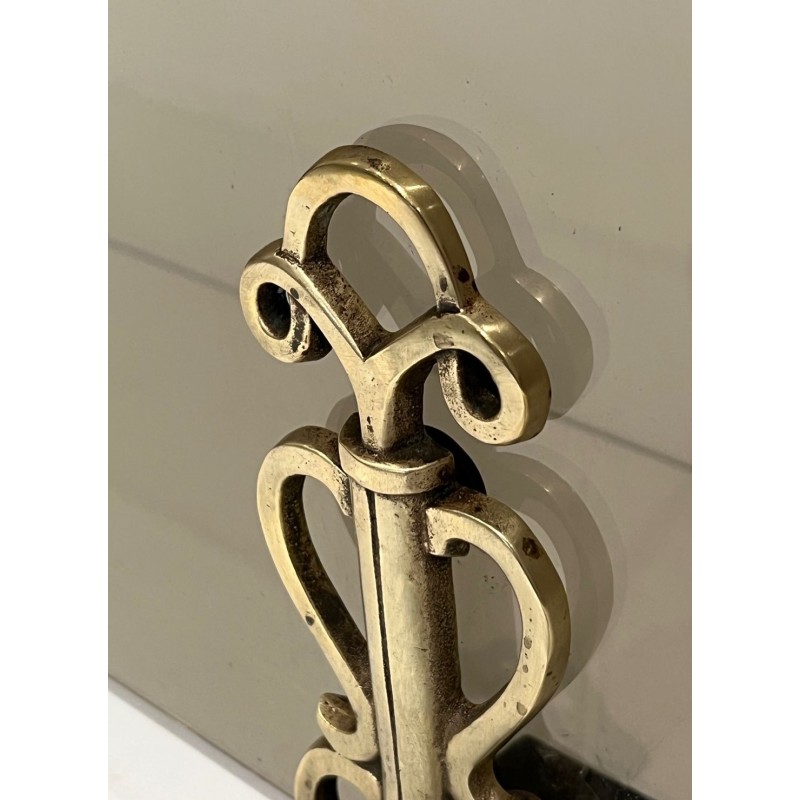 Smoked Glass Fireplace Screen on Art Deco Bronze Supports in the Style of Raymond Subes