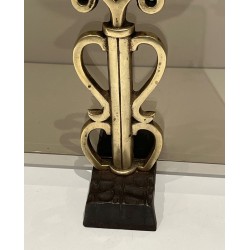 Smoked Glass Fireplace Screen on Art Deco Bronze Supports in the Style of Raymond Subes
