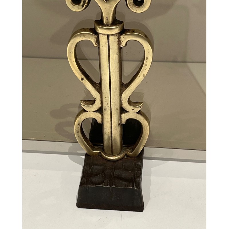 Pare-Feu en Verre Fumé sur Supports en Bronze Art Déco dans le Goût de Raymond Subes