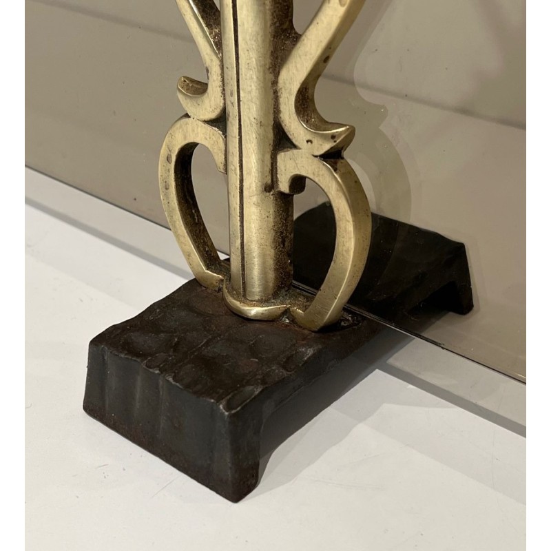 Pare-Feu en Verre Fumé sur Supports en Bronze Art Déco dans le Goût de Raymond Subes