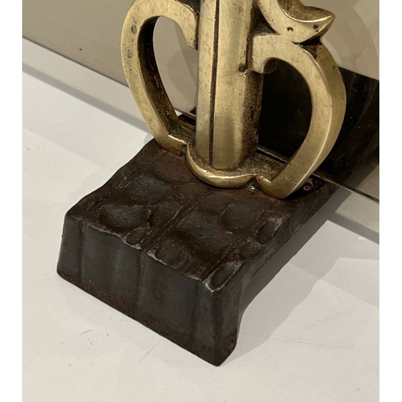 Pare-Feu en Verre Fumé sur Supports en Bronze Art Déco dans le Goût de Raymond Subes