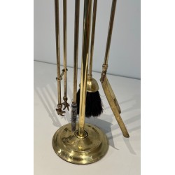 Nécessaire de Feu de Style Néoclassique en Laiton Poli sur Support