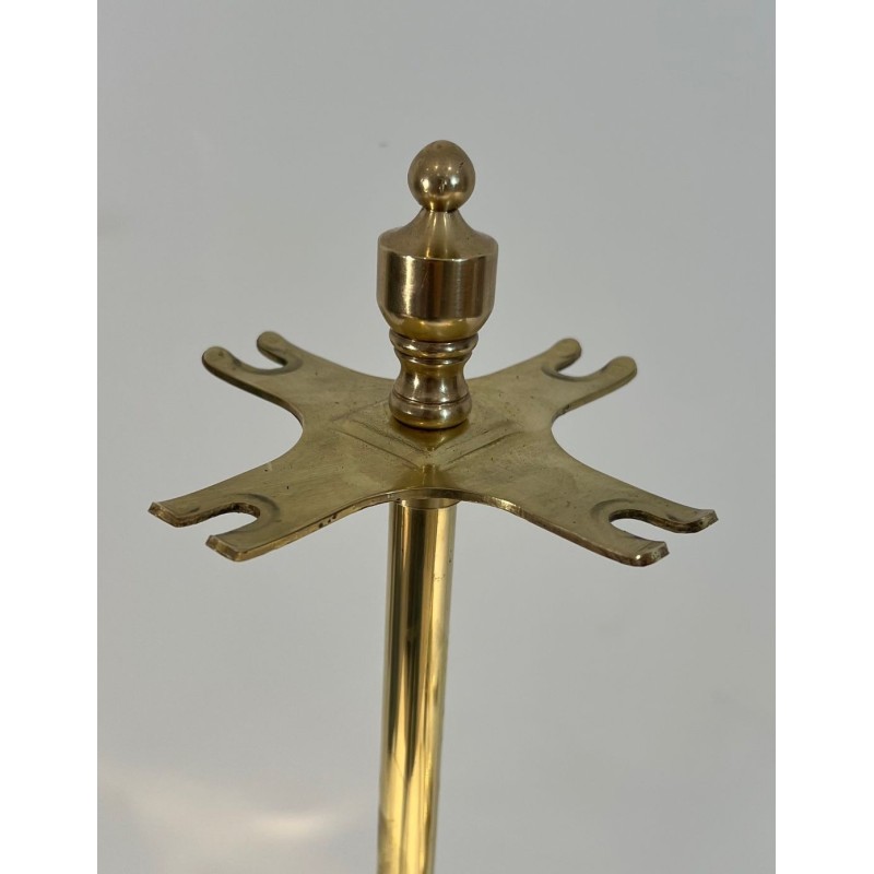 Neoclassical Style Polished Brass Fireplace Companion Set on Stand