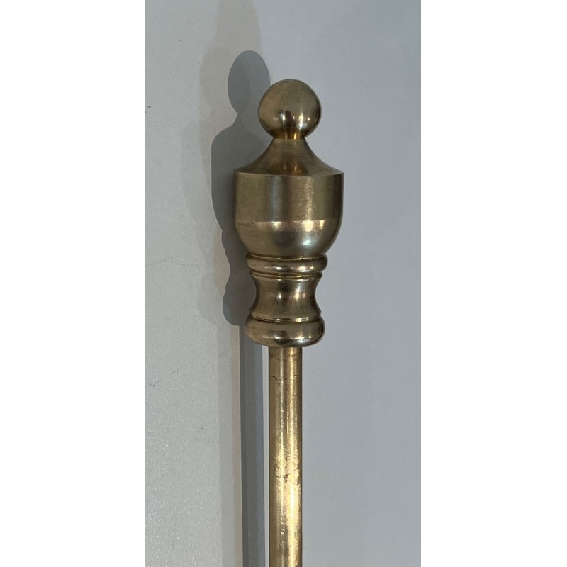 Neoclassical Style Polished Brass Fireplace Companion Set on Stand