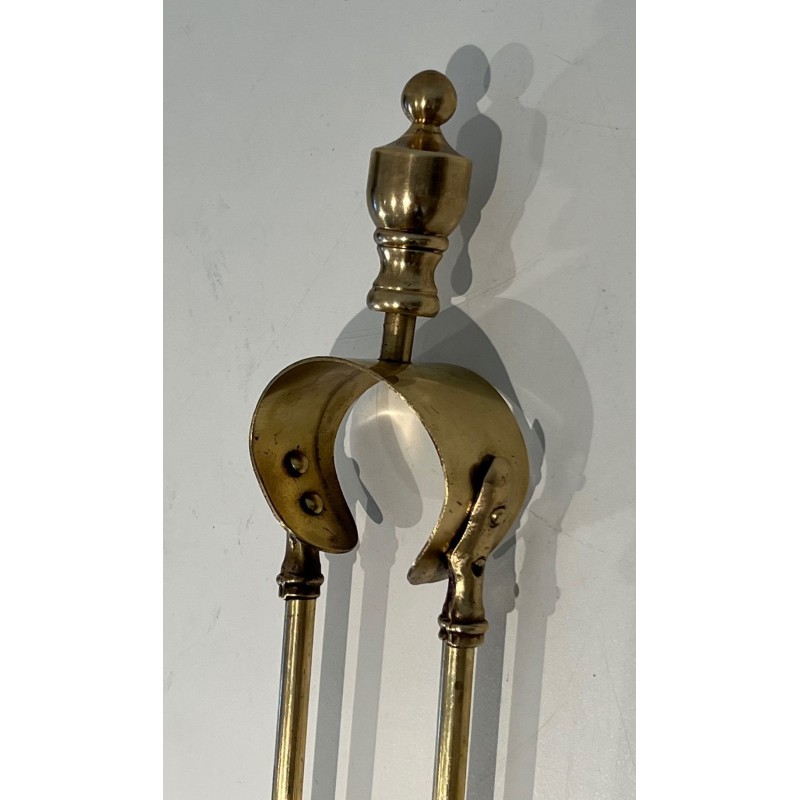 Nécessaire de Feu de Style Néoclassique en Laiton Poli sur Support