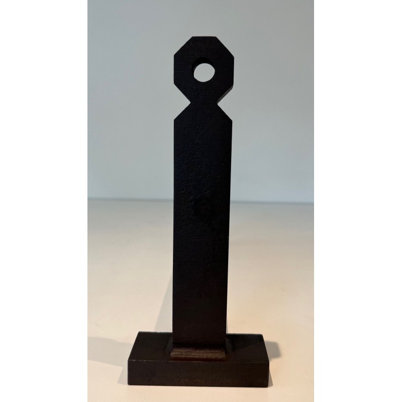 Pair of Minimalist Modernist Wrought Iron Andirons with Hexagonal Nut Finials and Square Plinths