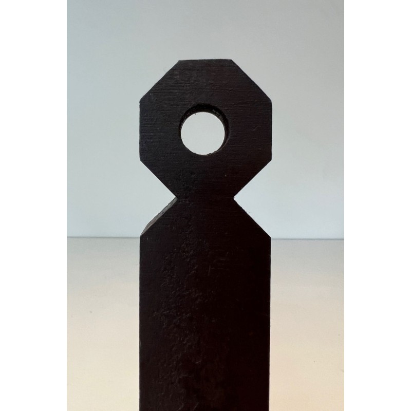 Paire de Chenets Modernistes Minimalistes en Fer Forgé à Flambeaux en Écrou Hexagonal et Socles Carrés