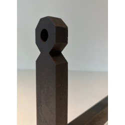 Paire de Chenets Modernistes Minimalistes en Fer Forgé à Flambeaux en Écrou Hexagonal et Socles Carrés