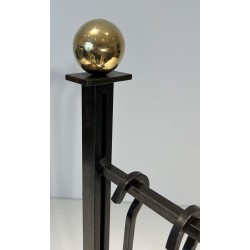 Nécessaire de Feu Moderniste en Acier et Laiton à Outils Suspendus, dans le Goût de Jacques Adnet