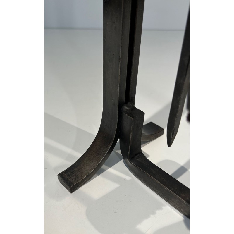 Nécessaire de Feu Moderniste en Acier et Laiton à Outils Suspendus, dans le Goût de Jacques Adnet