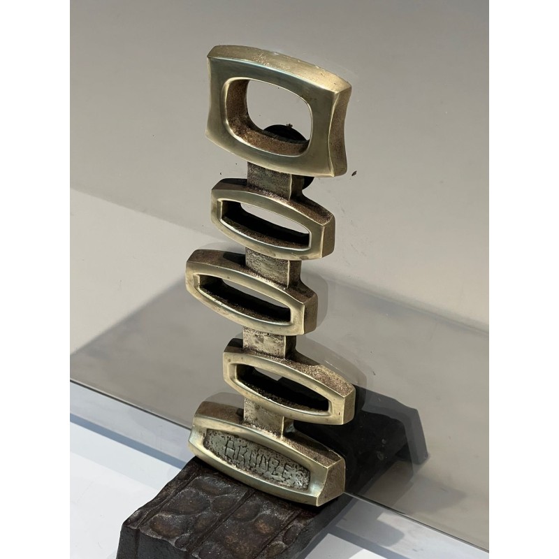 Pare-Feu Design à Panneau Unique en Verre Fumé sur Supports en Bronze Sculpturaux