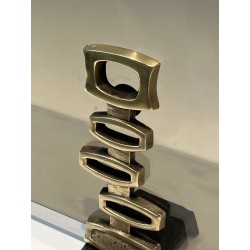 Pare-Feu Design à Panneau Unique en Verre Fumé sur Supports en Bronze Sculpturaux