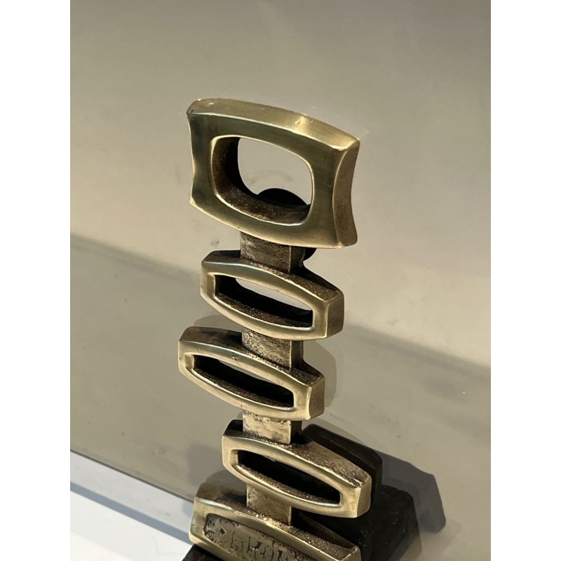 Pare-Feu Design à Panneau Unique en Verre Fumé sur Supports en Bronze Sculpturaux