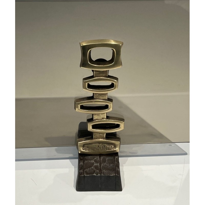 Pare-Feu Design à Panneau Unique en Verre Fumé sur Supports en Bronze Sculpturaux