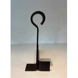 Important Pair of Modernist Wrought Iron Andirons with Circular Loop Finials and Anchor-Form Bases