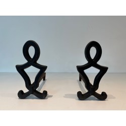 Paire de Chenets en Fonte à Silhouette Figurative Anthropomorphe, de Raymond Subes