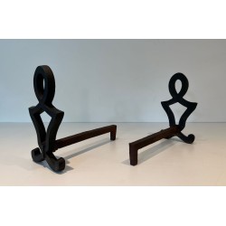 Paire de Chenets en Fonte à Silhouette Figurative Anthropomorphe, de Raymond Subes