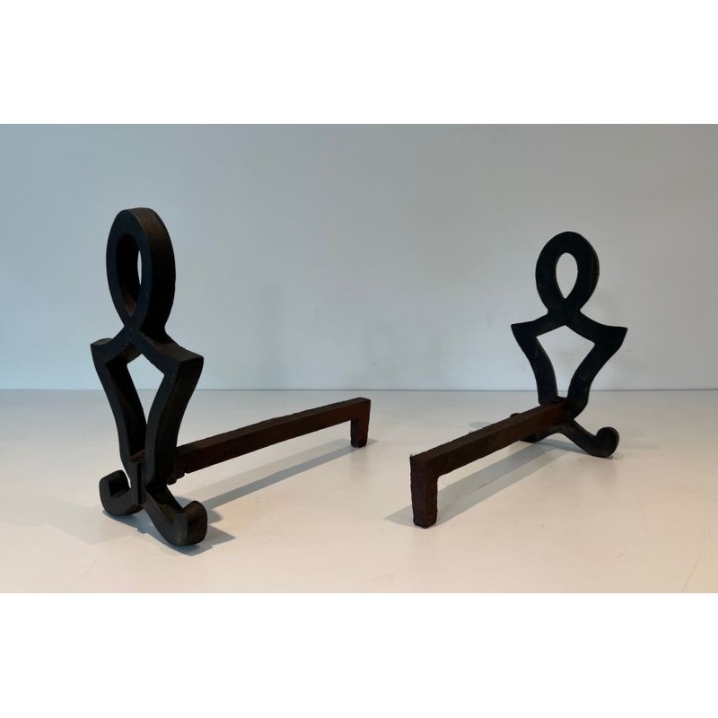 Paire de Chenets en Fonte à Silhouette Figurative Anthropomorphe, de Raymond Subes