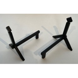 Pair of Modernist Black Iron Andirons with Diamond Finials and Angular Bases