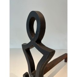 Paire de Chenets en Fonte à Silhouette Figurative Anthropomorphe, de Raymond Subes