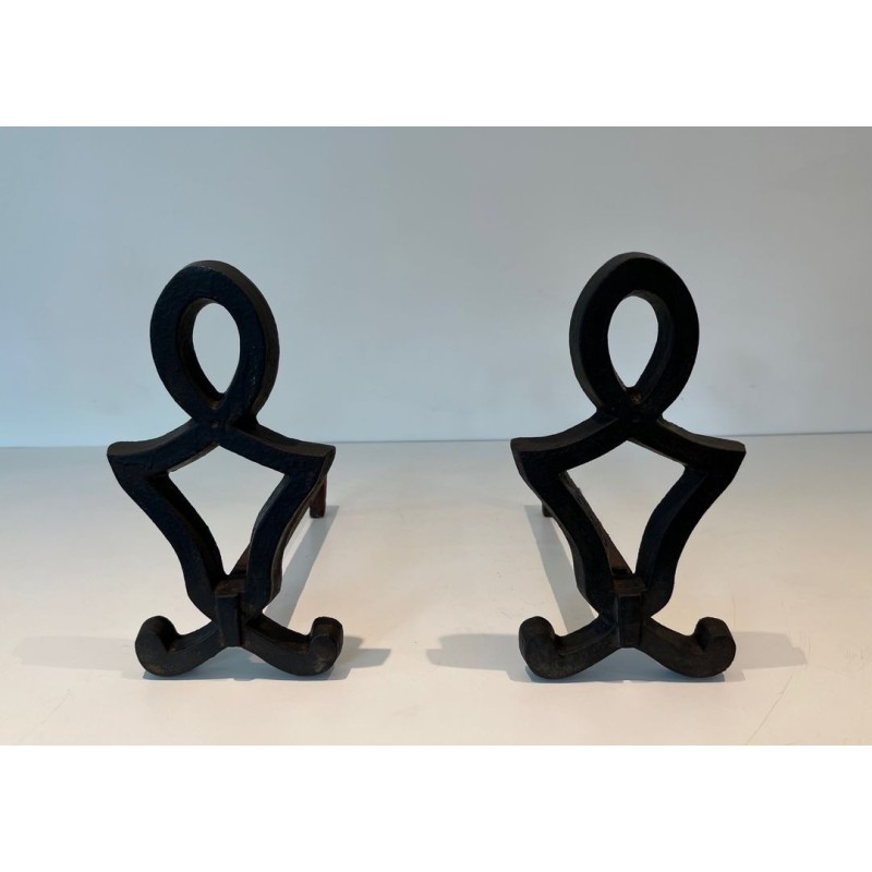 Paire de Chenets en Fonte à Silhouette Figurative Anthropomorphe, de Raymond Subes